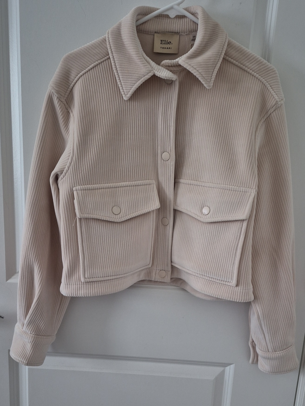 Elie Tahari Soft Cream Corduroy Snap-Front Jacket